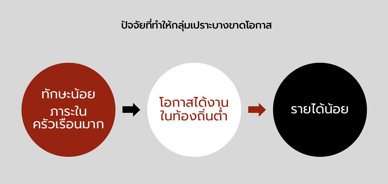 แผนภาพปัจจัยที่ทำให้กลุ่มเปราะบางขาดโอกาสทางอาชีพ